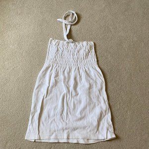 Smocked white terry cloth towel white swim cover up Sz M